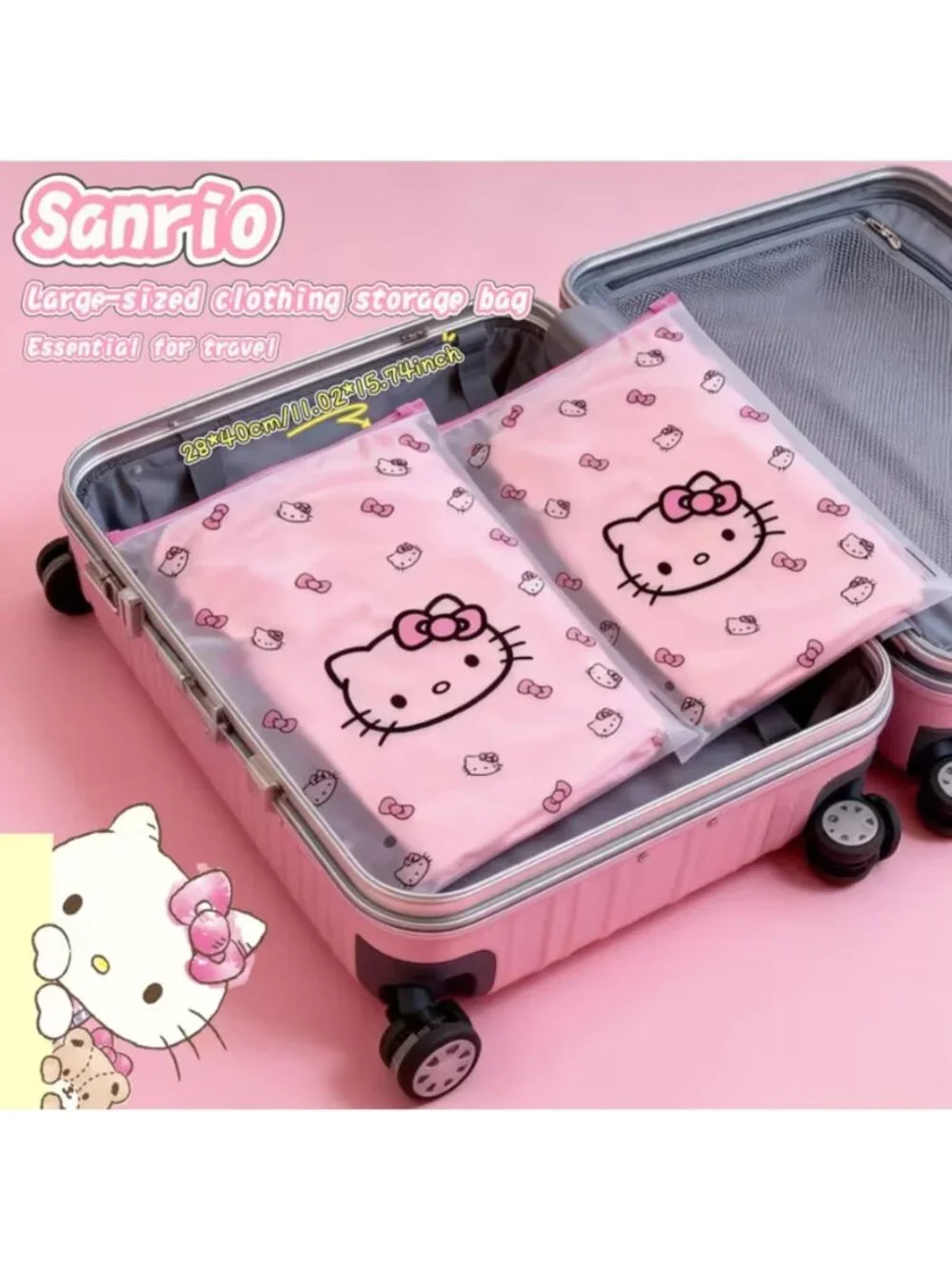 Hello Kitty 5 Pack Clear Clothing Storage Protection Bags Reusable Zip Organizer